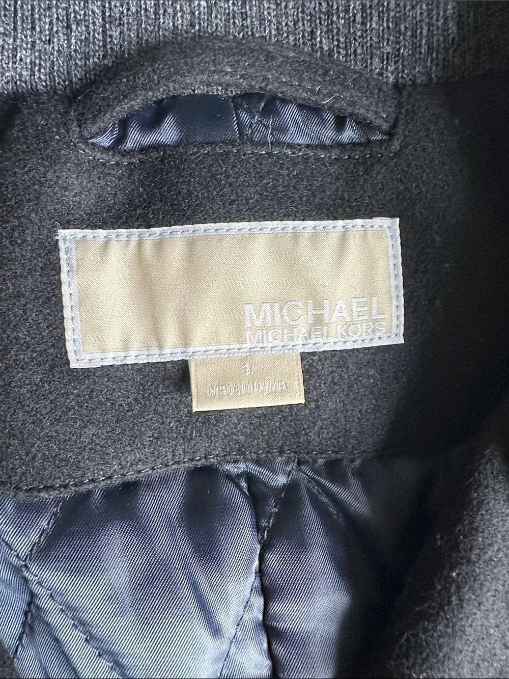 MICHAEL Michael Kors Men's Black Double-Breasted Wool Peacoat with Zip Pockets